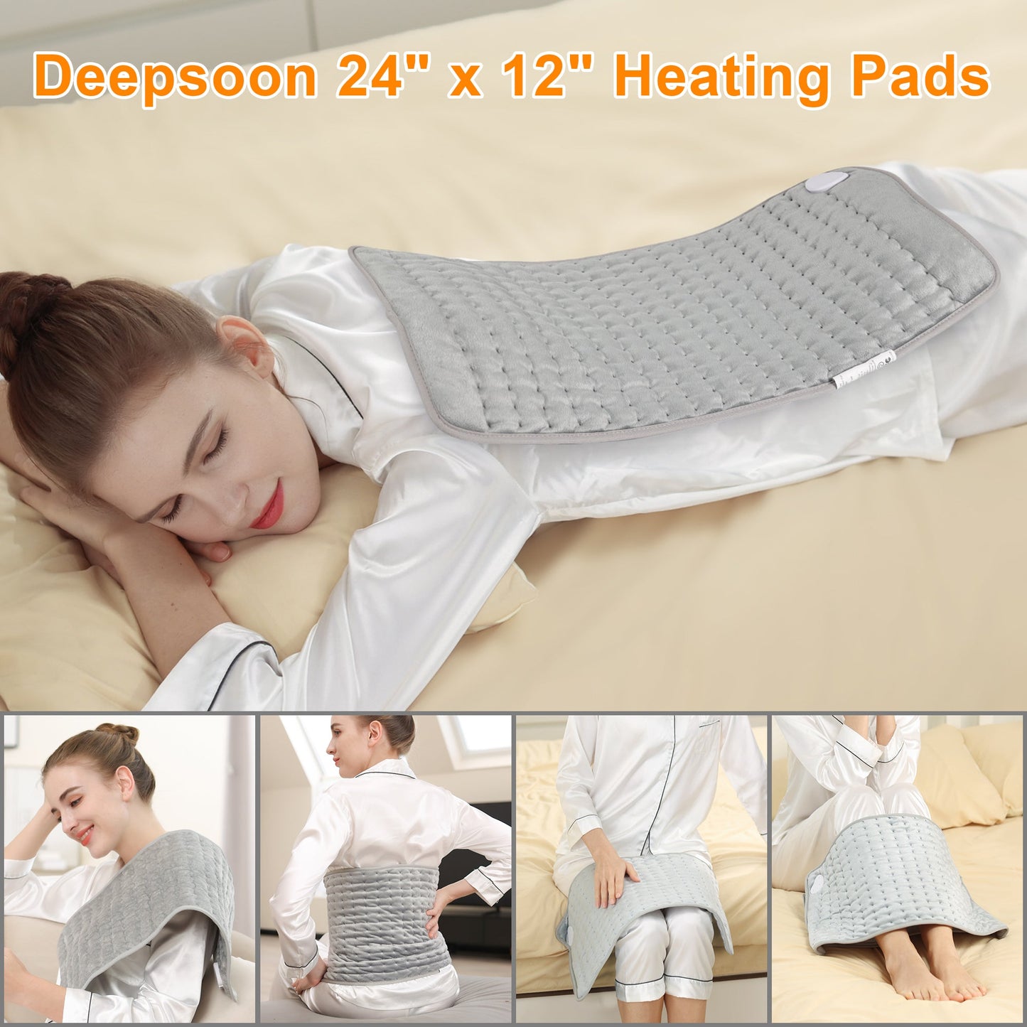 Heating Pad,Electric Heating Pads for Back,Hot Heated Pad for Abdomen,Shoulder,Knee,Multiple Temp and Auto Shut Off(Light Gray, 24''×12'')