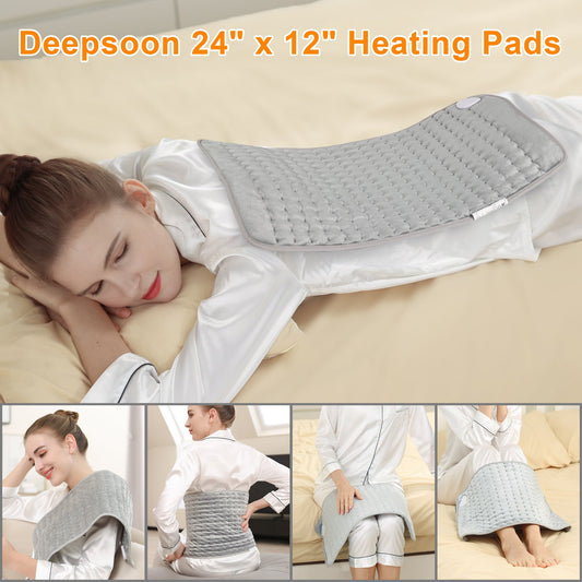 Heating Pad,Electric Heating Pads for Back,Hot Heated Pad for Abdomen,Shoulder,Knee,Multiple Temp and Auto Shut Off(Light Gray, 24''×12'')