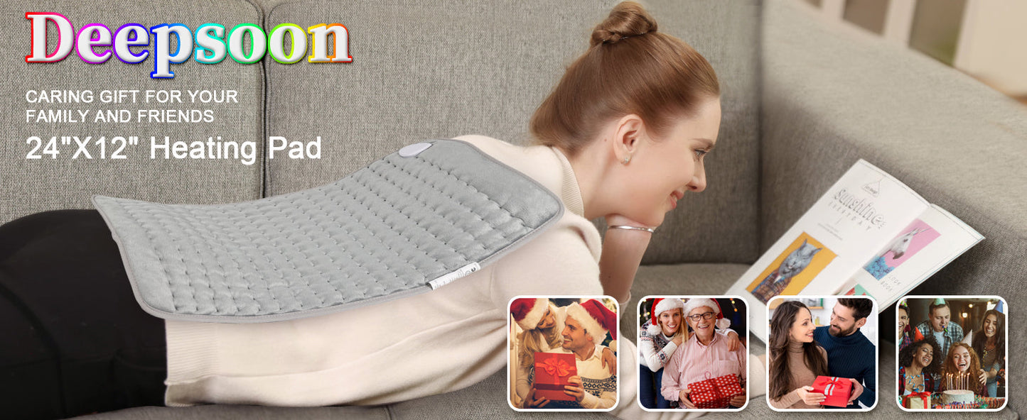 Heating Pad,Electric Heating Pads for Back,Hot Heated Pad for Abdomen,Shoulder,Knee,Multiple Temp and Auto Shut Off(Light Gray, 24''×12'')