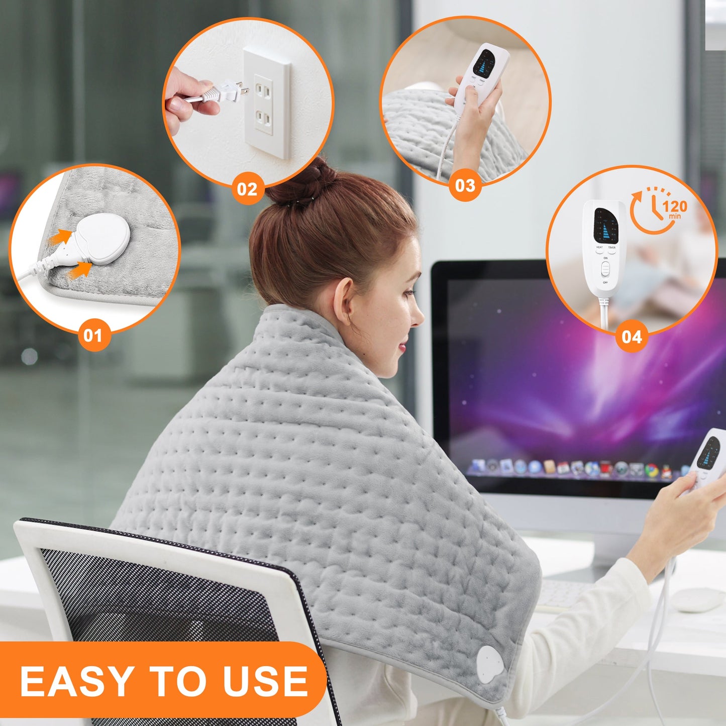 Heating Pad,Electric Heating Pads for Back,Hot Heated Pad for Abdomen,Shoulder,Knee,Multiple Temp and Auto Shut Off(Light Gray, 33''×17'')