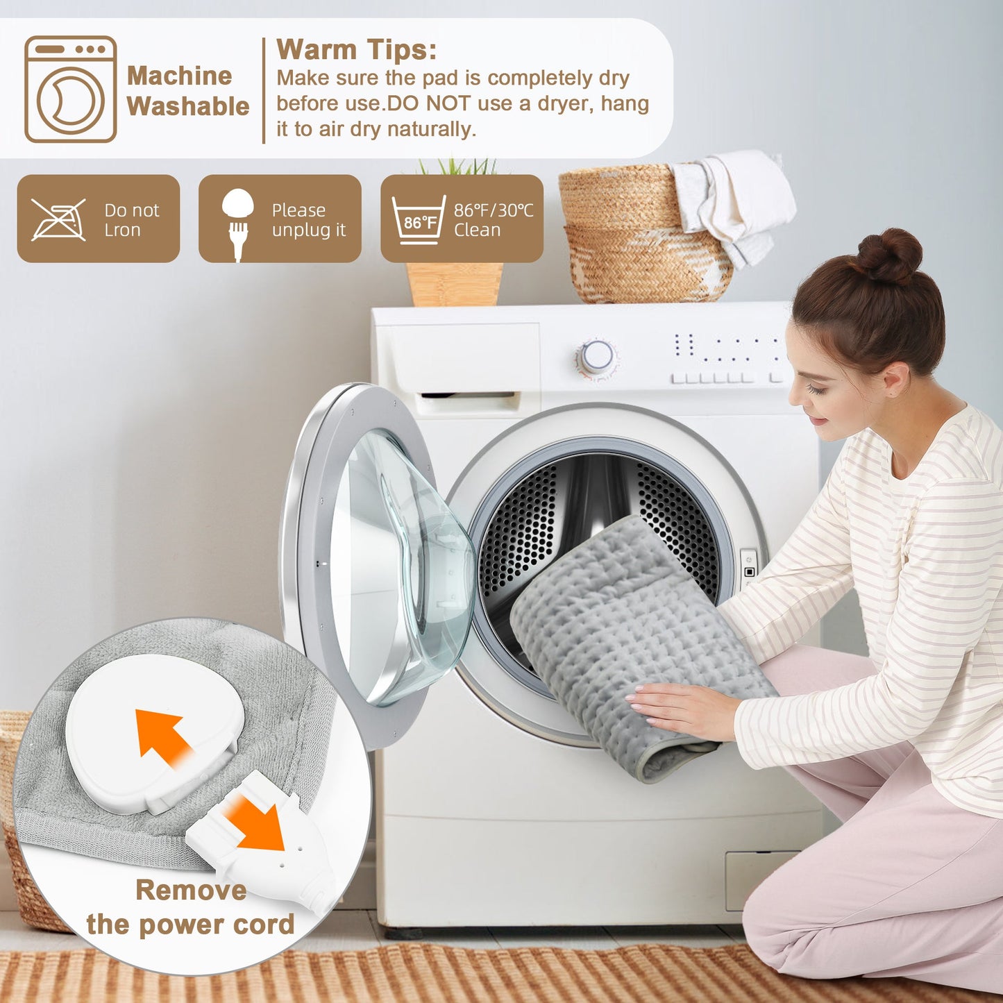 Heating Pad,Electric Heating Pads for Back,Hot Heated Pad for Abdomen,Shoulder,Knee,Multiple Temp and Auto Shut Off(Light Gray, 24''×12'')