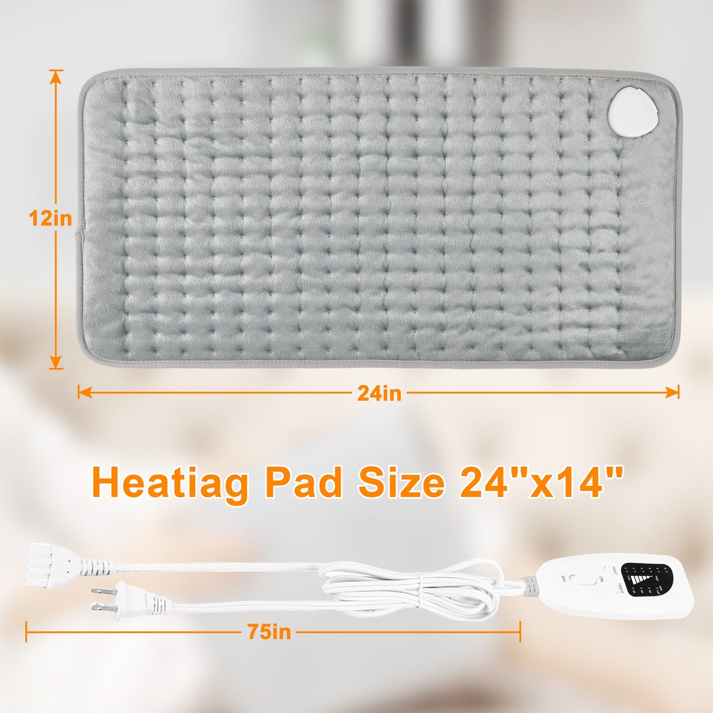 Heating Pad,Electric Heating Pads for Back,Hot Heated Pad for Abdomen,Shoulder,Knee,Multiple Temp and Auto Shut Off(Light Gray, 24''×12'')